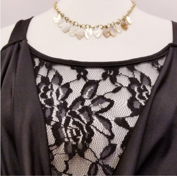 Cold Shoulder Blouse Draped Lace V Neck - Picture 8 of 8